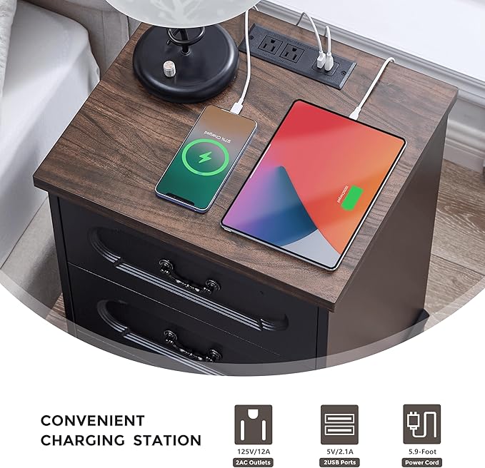 LIDYUK 3 Drawer Dresser for Bedroom Farmhouse Black Wood Chest of Drawers Bedroom Dresser with Charging Station, Rustic Small Drawers Dressers Nightstand Wooden Closet Storage Cabinet, Living Room