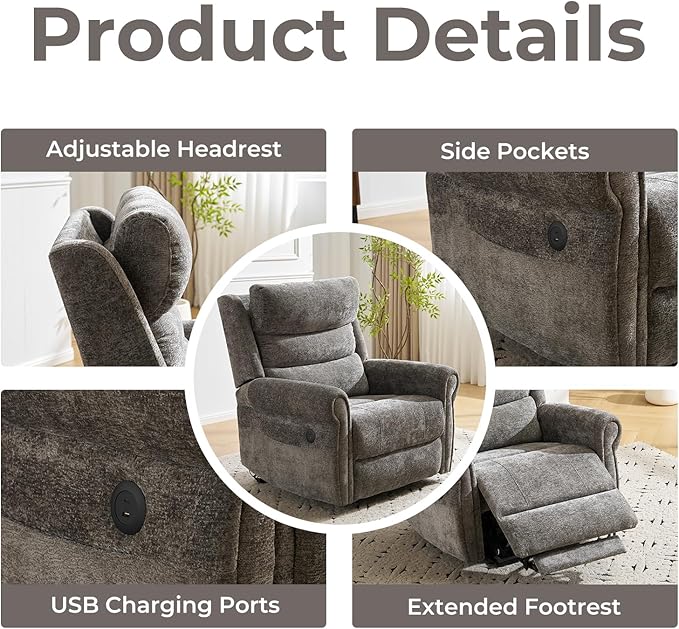 Power Lift Recliner Chair for Elderly with Adjustable Headrest, Oversized Lay Flat Recliner with Massage and Heat,28" Extra Wide Lift Chair for Big and Tall , Infinite Position,Extended Footrest, Grey