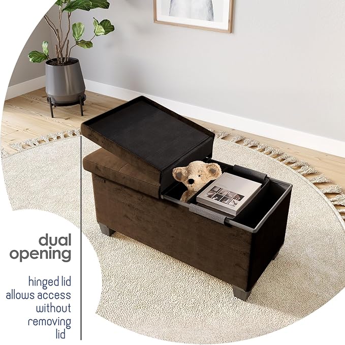 STORAGEBUD Storage Ottoman Bench with Bins, 30-in Storage Bench for Bedroom End of Bed, Folding Foot Rest Ottoman for Living Room Max 660lbs, Velvet Ottomans, Brown