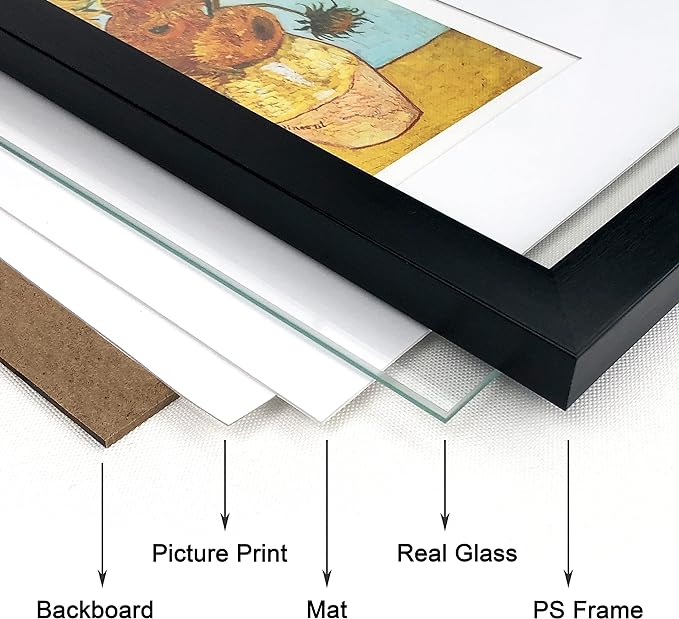 11x14 Picture Frame Set of 3 with Real Glass for Pictures 8x10 with Mat or 11x14 Without Mat, Wall Gallery or Tabletop display Photo Frames in Black