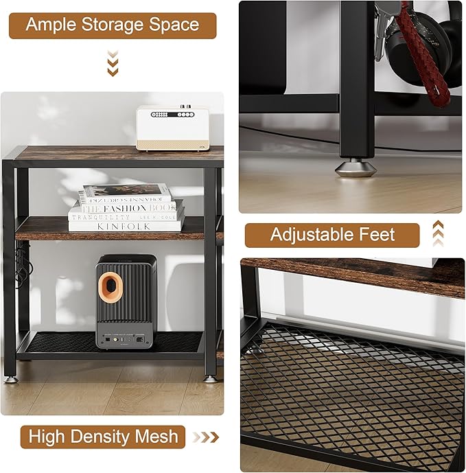 VECELO TV Stand with Mount and Power Outlet, Height Adjustable Entertainment Center with Storage Shelves for 55/65/70/75/80 inches Televisions, Console Table for Living Room, Bedroom, Rustic Brown