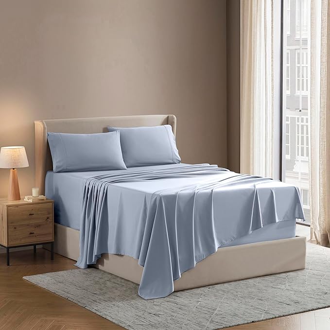 Nestl Short Queen Sheet Set - 1800 Ultra-Soft Microfiber - Double Brushed - Deep Pockets - Easy Fit - 4 Piece Set - Bed Sheets (Short Queen, Ice Blue)