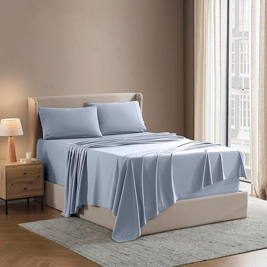 Nestl Short Queen Sheet Set - 1800 Ultra-Soft Microfiber - Double Brushed - Deep Pockets - Easy Fit - 4 Piece Set - Bed Sheets (Short Queen, Ice Blue)