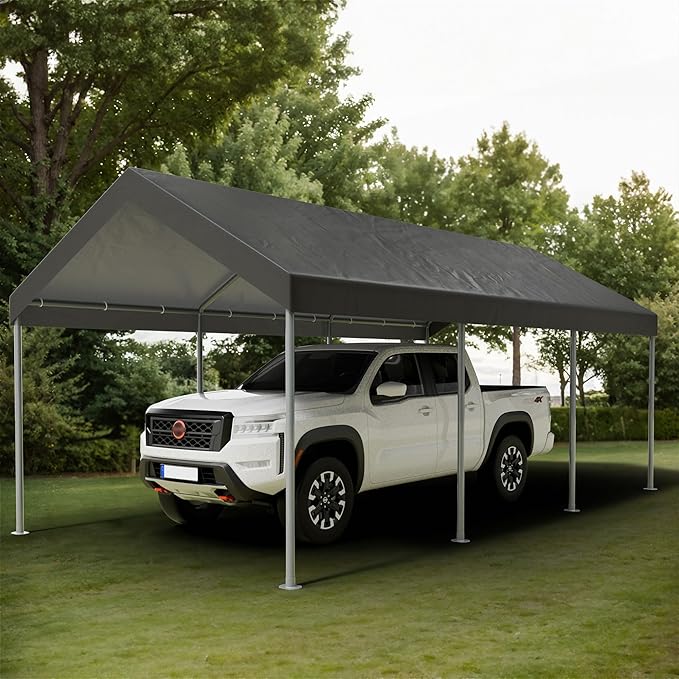 Shintenchi 10x20ft Heavy Duty Carport with UV Resistant Canopy, Powder-Coated Steel Frame, Easy to Assemble Portable Garage, Stable Carport for Car, Bike, Camp, Outdoor Storage (Grey)