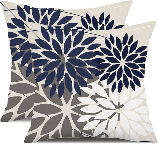 DFXSZ Outdoor Throw Pillow Covers 18x18 Inch Set of 2 Waterproof Spring Summer Geometric Elegant Navy White Outdoor Pillow Covers for Patio Funiture Garden Couch 158Z18