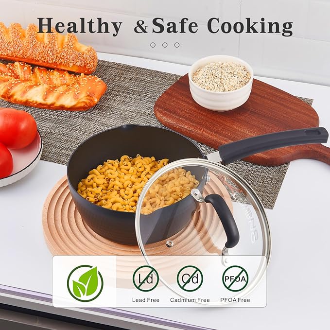 Nonstick Small Sauce Pan with Lid, 1.25 Quart and 2.4 Quart Sauce pan with Pour Spouts, Multipurpose Handy Little Saucepan with Stay Cool Handle, Small Pots for Cooking, Soups, Noodles, Milk