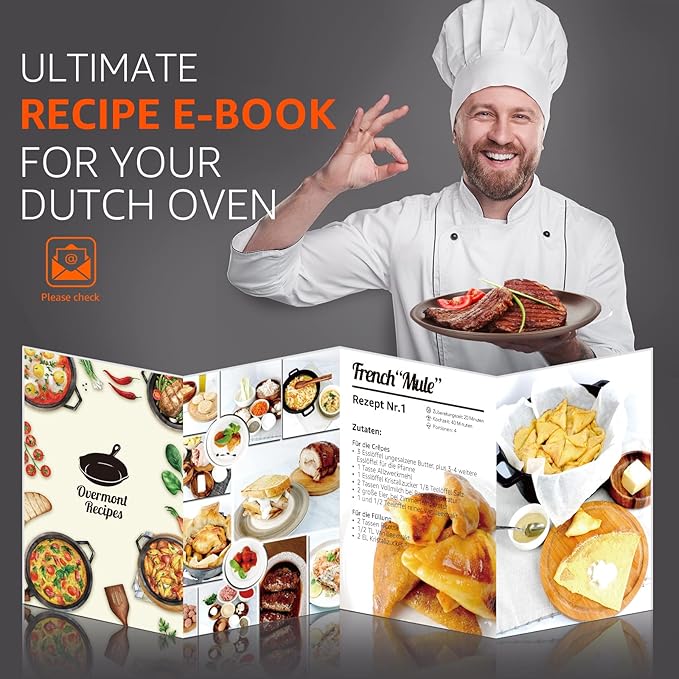 Overmont Camp Dutch Oven Pre Seasoned Cast Iron Lid Also a Skillet Casserole Pot with Lid Lifter for Camping Cooking BBQ Baking 6QT(Pot+Lid)