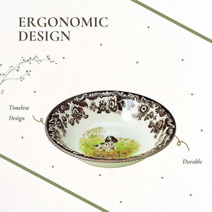 Spode Woodland Cereal Bowl - English Springer Spaniel Motif, 8 Inch Fine Earthenware from the Hunting Dogs Collection – Microwave, Dishwasher & Warm Oven Safe, Made in England
