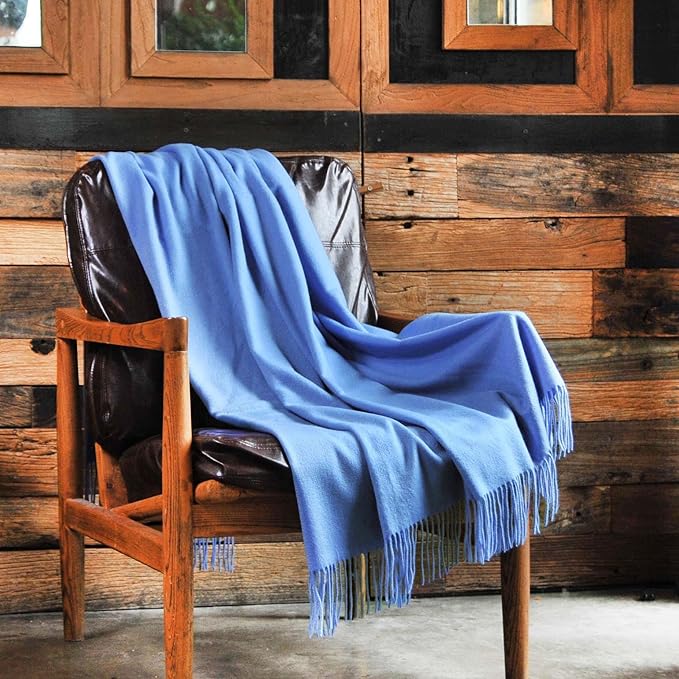 CUDDLE DREAMS Premium Cashmere Throw Blanket with Fringe, Luxuriously Soft (Porcelain Blue)