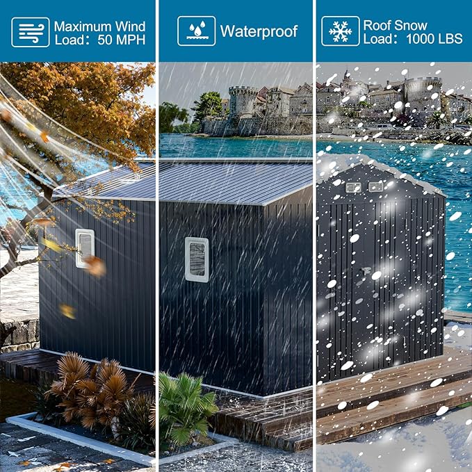 Restland 10x12 FT Outdoor Storage Shed Reinforced Frame Metal Shed with Clear Roof, Air Vent & Lockable Door Large Garden Tool Storage Sheds for Backyard, Garden, Lawn