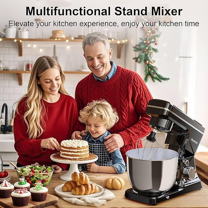 10-Speed Stand Mixer with 8-in-1 Splash Guard, Tilt-Head, 6QT Stainless Steel Bowl + Dishwasher-Safe Dough Hook/Whisk/Beater/Spatula for Baking Bread, Cakes, Cookies, Black