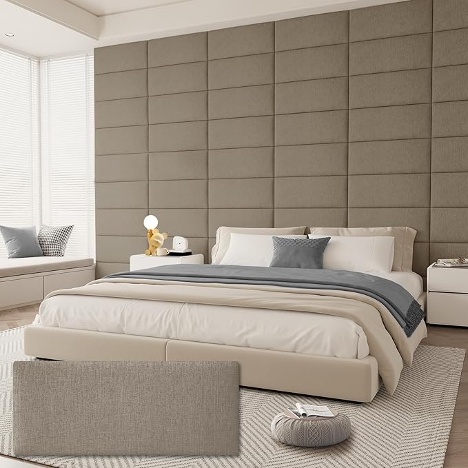 Upholstered Headboard for Full Twin Size Bed, Wall Mounted & Peel and Stick Headboard, Soundproof DIY Wall Panels, Fabric Tufted Head board in Modern Design for Bedroom (6 Panels, Each 23.62"x9.84"）