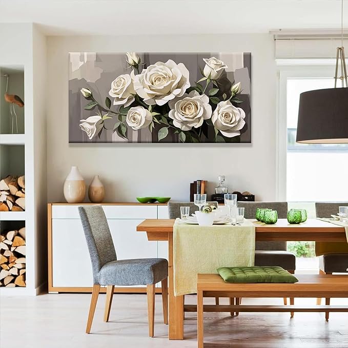 Tsomzxng Canvas Art Wall Decor White Flowers Wall Art For Living Room Picture Modern Landscape Wildflower Painting Home Wall Decor 24"X 48" Bedroom Office Artwork