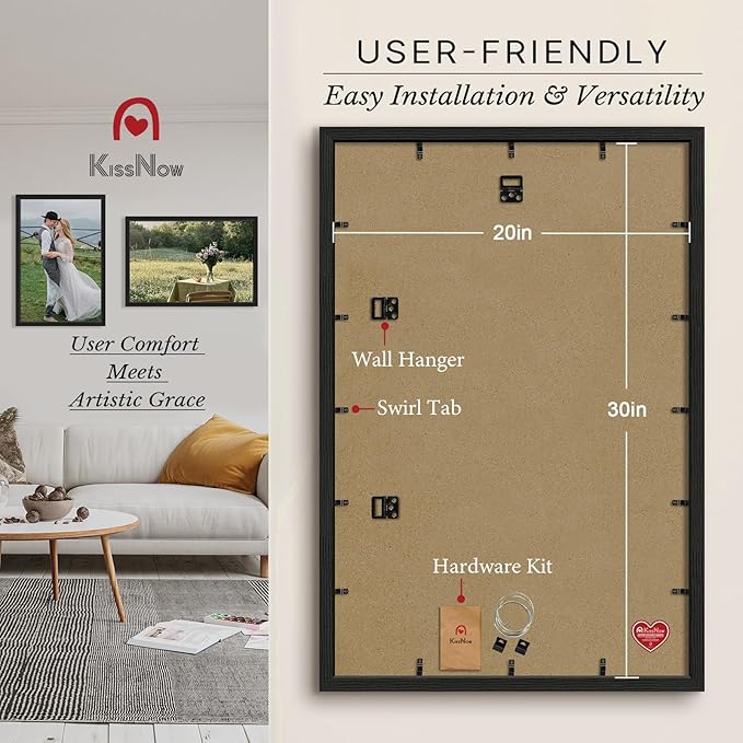 20x30 Poster Frame 4 Pack, Textured Black Solid Wood, Wall Gallery Picture Frame