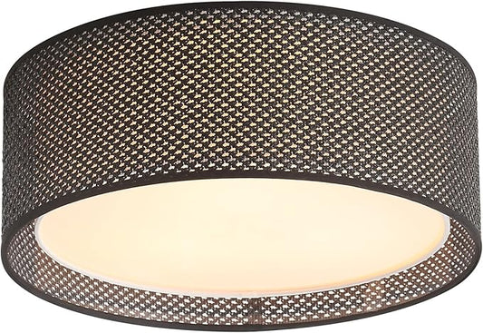 WINGBO 20" Modern 5-Light Flush Mount Ceiling Light Fixture with Fabric & Acrylic Double Drum Shade for Bedroom Living Room Dining Room Hallway Entryway, Black