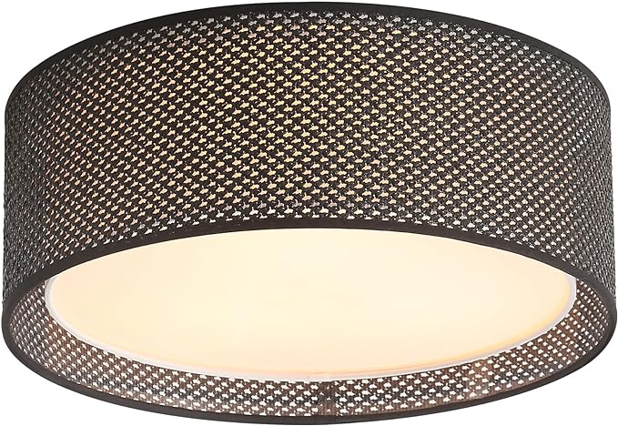 WINGBO 15.7" Modern 3-Light Flush Mount Ceiling Light Fixture with Fabric & Acrylic Double Drum Shade for Bedroom Living Room Dining Room Hallway Entryway, Black