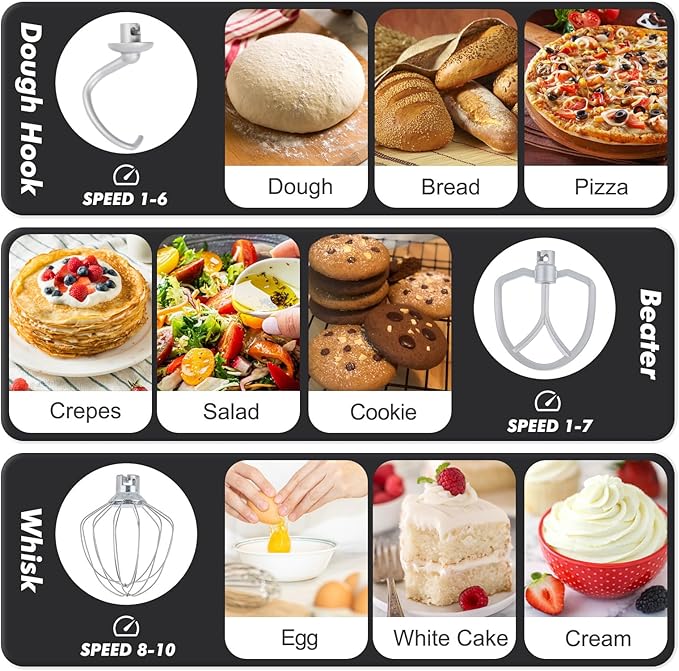 Kitchen in the Box Stand Mixer, 3.5 QT Small Electric Kitchen Mixer, 10-Speed Portable Lightweight Food Mixer with Stainless Steel Bowl, Egg Whisk, Dough Hook, Beater (Black)