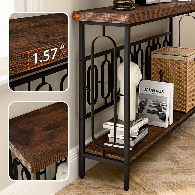Industrial Console Table for Entryway, Rustic Console Table Behind Couch, 2 Tier Sofa Tables for Home Living Room, Hallway, Entrance, with Metal Frame(48 inches)