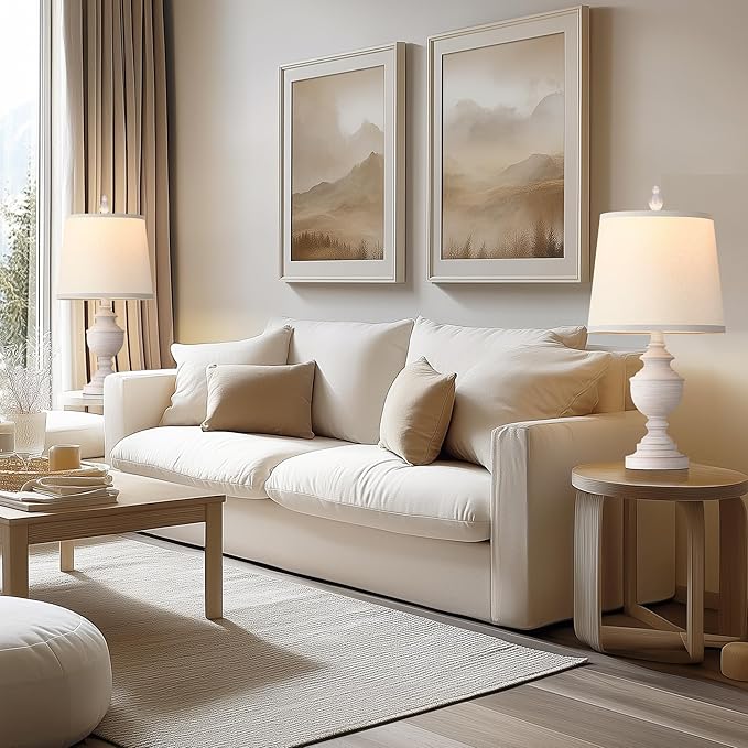 PARTPHONER Retro Table Lamps Set of 2, Bedside Lamp for Bedroom Rustic Farmhouse Table Lamps for Living Room, 22" Vintage Nightstand Lamps with White Shades, White