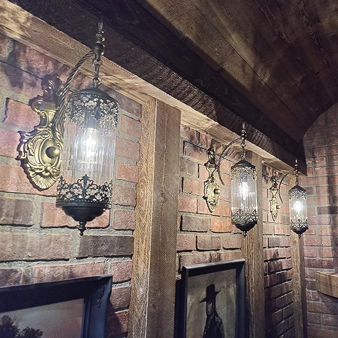 Rustic Glass Wall Sconce Mini Vintage Antique Gothic Wall Light Fixture Retro Farmhouse Mid Centry Lantern Wall Sconce for Bedroom, Hallway, Living Room, Mirror, Brush Gold, E12