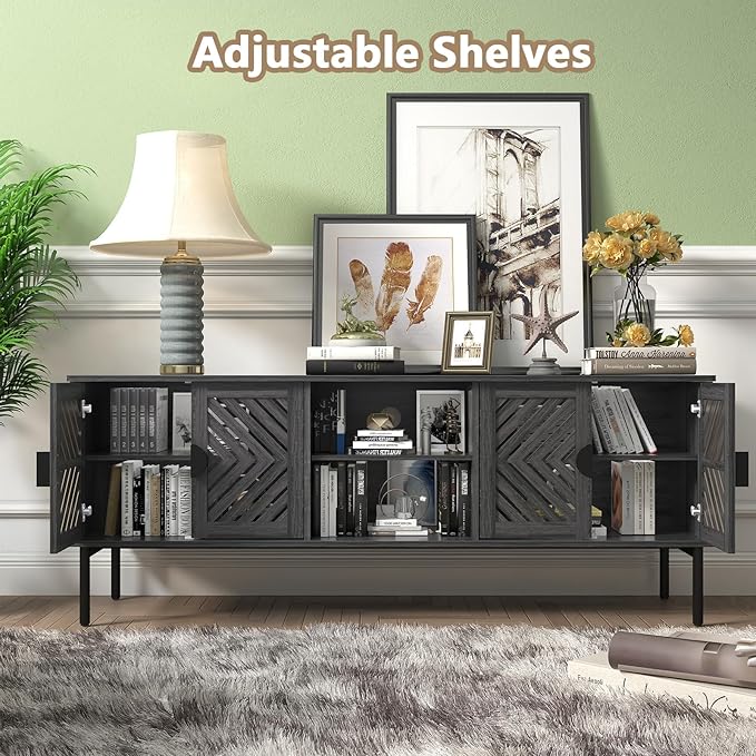 ARTPOWER 63" Modern TV Stands for Living Room, Long Entertainment Center with Storage, TV Console for 55 60 65 70 Inch TV, Bedroom TV Cabinet with Doors, Wood Media Console, Television Stand, Grey