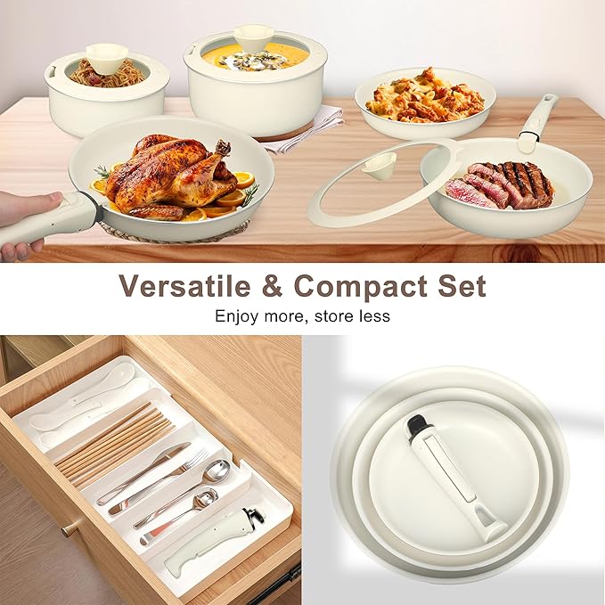 FAB&DELUXE Nonstick Cookware Set,13 Pcs Nonstick Pots and Pans with Lids, Aluminum Induction Cooking Set with Detachable Handle, Oven Safe, Non Toxic Healthy Kitchen Cookware Sets, PFAS and PFOA Free