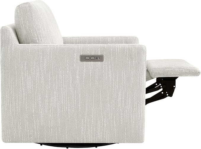 CHITA Swivel Accent Chair with Electric Footrests, FSC Certified Upholstered Living Room Sofa Chair with Power Motor, USB and Type-C Ports, Snow