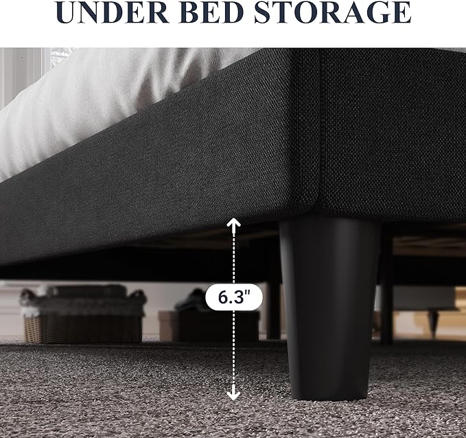 Allewie Queen Size Bed Frame with Button Tufted Wingback Headboard, Modern Upholstered Bed Frame with Solid Wooden Slats Support - No Box Spring Needed, Easy Assembly, Black