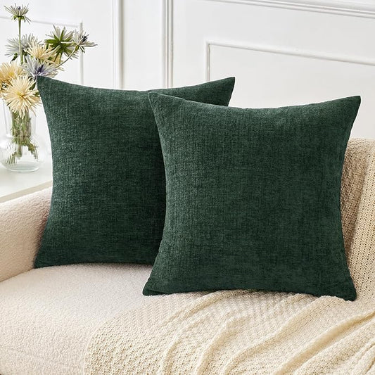 MIULEE Pack of 2 Green Throw Pillow Covers 20x20 Inch Soft Chenille Pillow Covers for Sofa Living Room Couch Solid Dyed Cases