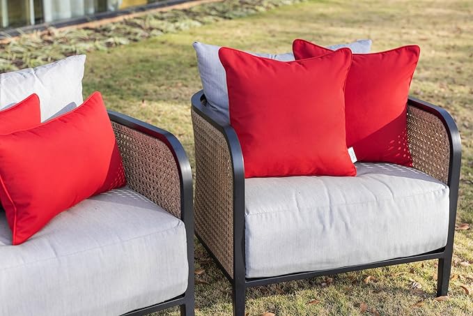RSH DECOR: Sunbrella Square Throw Pillows Set of 2 | 17" x 17" | Water and Fade-Resistant Performance Fabric | Outdoor Pillow Covers with Down-Alternative Inserts | Canvas Burgundy