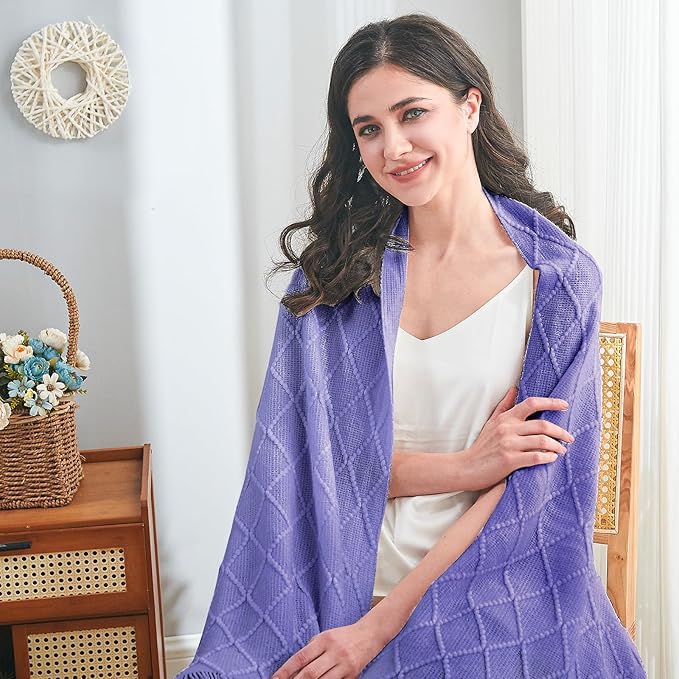 inhand Knitted Throw Blanket for Couch and Bed, Soft Living Room Home Decor Knitted Blanket with Tassel, Outdoor Lightweight Breathable Summer Blanket, Farmhouse Warm Woven Decorative, 50"x60"