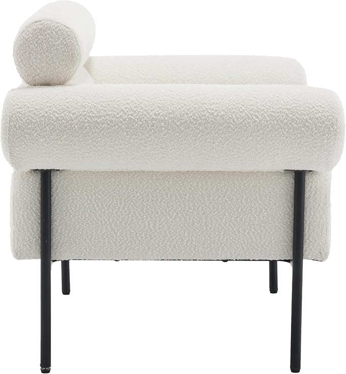 Modern Accent Chair, Boucle Sofa Accent Chair for Living Room, Upholstered Sherpa Mid-Century Modern Armchair, Oversized Reading Chair with Channel Tufted for Bedroom, Office, White