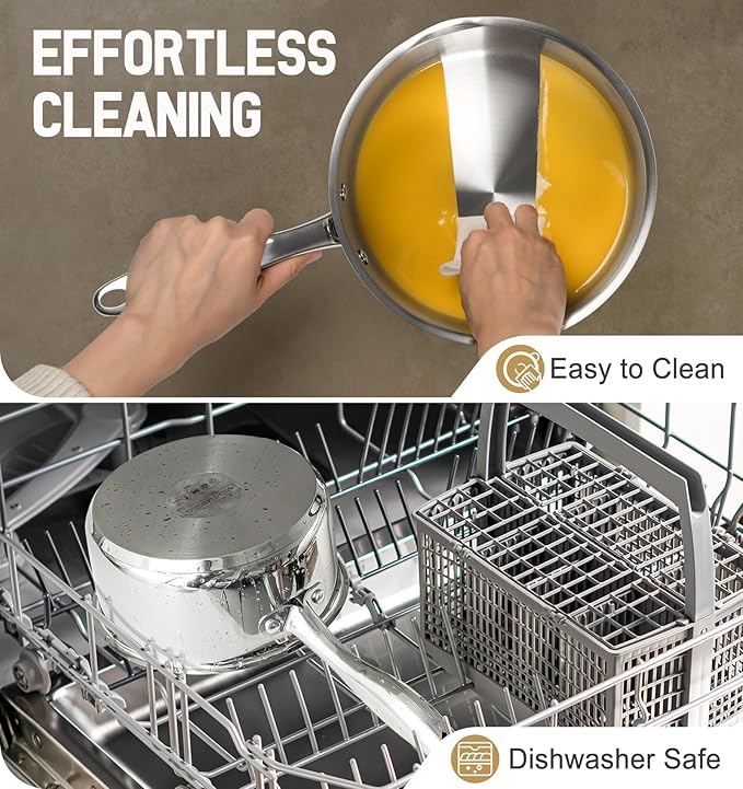 MICHELANGELO Stainless Steel Saucepan with Lid & Steamer, 3 Quart Sauce Pan with Lid, Steamer Pot with Pour Spout, 3 Qt Stainless Steel Pot, Induction Compatible, Oven Safe