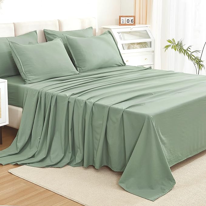 Litanika Comforter King Size Set Sage Green - 7 Pieces Bed in a Bag King Bedding Comforter Sets, Plain Lightweight Bed Set with Comforter, Sheets, Pillowcases & Shams