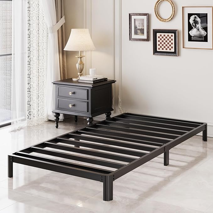 7 Inch Low Twin Bed Frames with Rounded Corner Legs, 1000 LBS Heavy Duty Metal Slats Support Twin Platform Bed Frame No Box Spring Needed, Easy Assembly