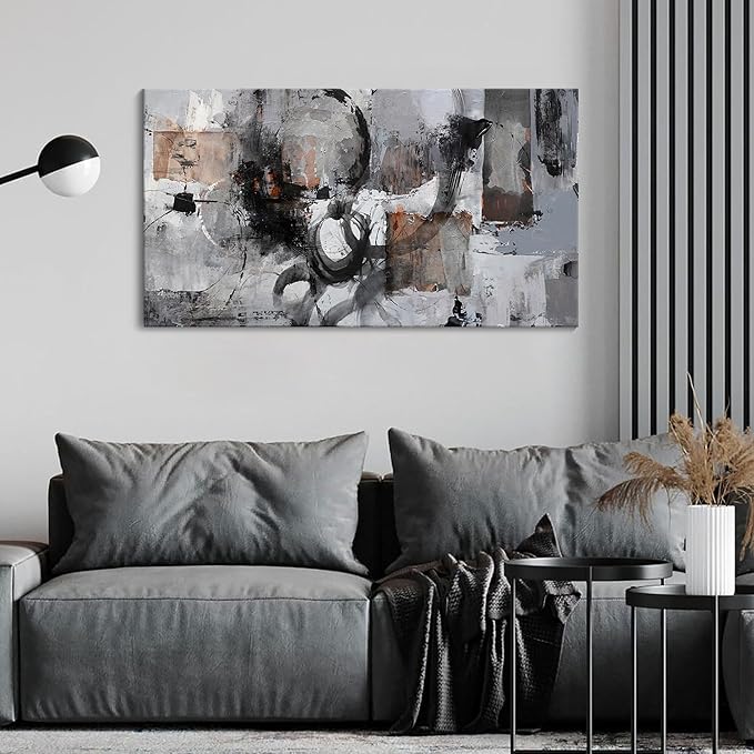 Pogusmavi Black Abstract Canvas Wall Art Pictures for Living Room Gray and White Wall Decoration Artwork for Walls Pictures for Bedroom Wall Decor Neutral Painting Canvas Prints Office Posters 20×40IN