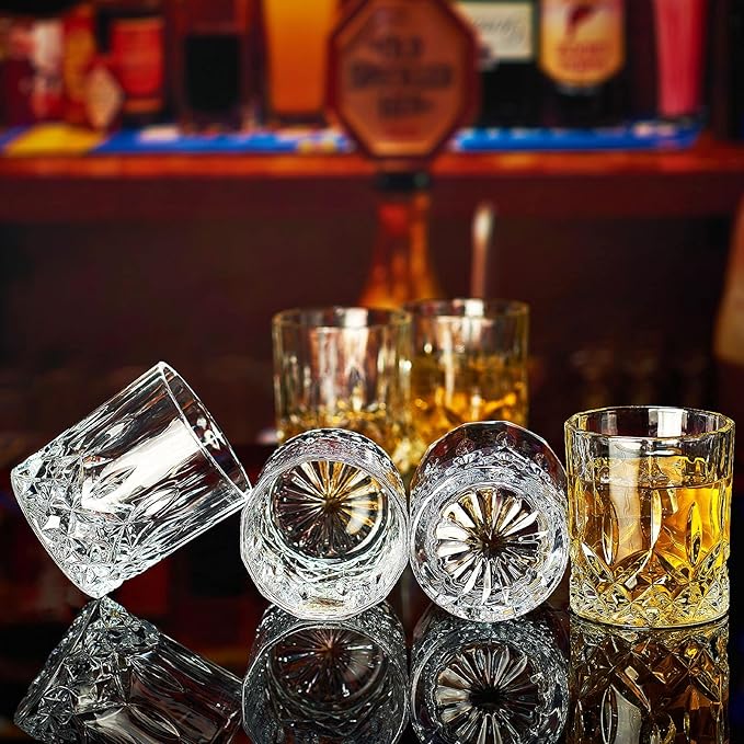 Whiskey Glasses Set of 6, Rocks Glasses, 10 oz Old Fashioned Tumblers for Drinking Scotch Bourbon Whisky Cocktail Cognac Vodka Gin Tequila Rum Liquor Rye Gift for Men Women at Home Bar
