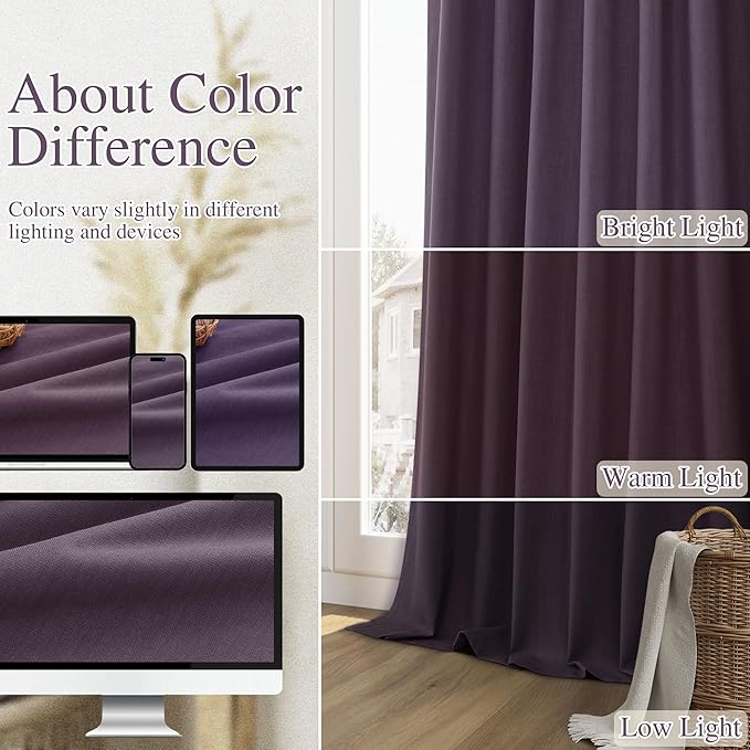 Guken Blackout Curtains 80 Inch Length 2 Panels Set for Living Room Bedroom Back Tab Thermal Insulated 100% Black Out Linen Drapes Room Darkening Window Curtains 80 Inches Long,Plum