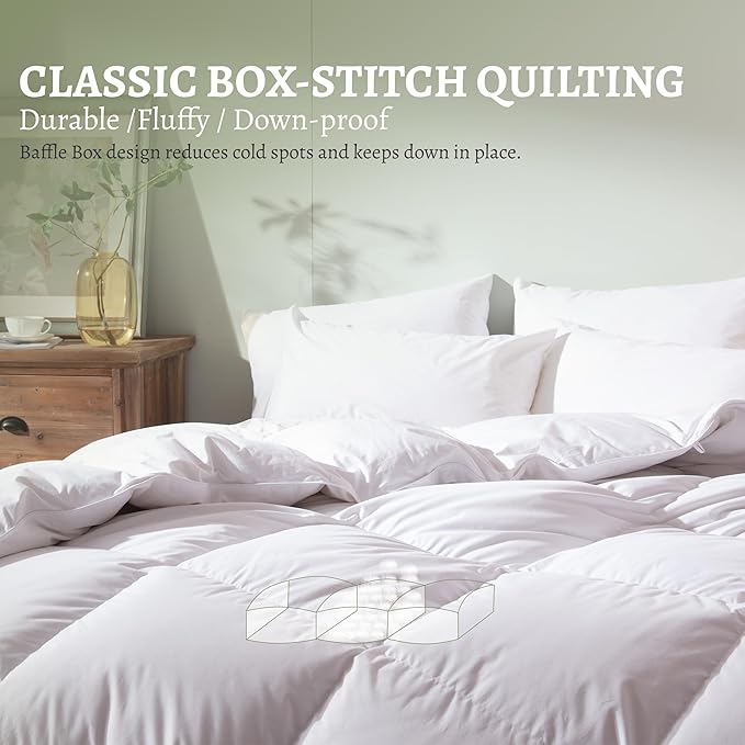 Feather Down Comforter Queen Size,Hotel Style Bedding Comforter,750+ Fill Power,1200TC,100% Organic Cotton Fabric,All Season Grey Duvet Insert with 8 Corner Tabs