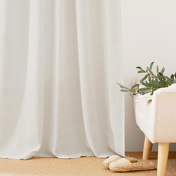 RYB HOME Thick Linen Curtains 84 inch Length for Dining Room Doorway, Machine Washable Light Filtering Soft Textured Wrinkle Resistance Boho Farmhouse, W 42 x L 84 inches, Linen, 2 Panels