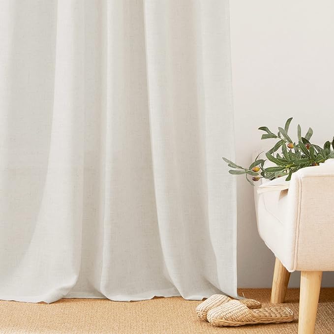 RYB HOME Thick Linen Curtains 63 inch Length for Dining Room Doorway, Light Filtering Soft Textured Privacy Machine Washable Boho Farmhouse Window Treatments, W 42 x L 63 inches, Linen, 2 Panels