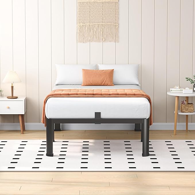 14 Inch Twin Heavy Duty 3500 lbs Bed Frame with Round-Corner Legs & Anti-Squeak Design – Quick Assembly Metal Platform, No Box Spring Needed