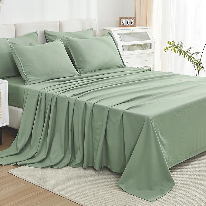 Litanika Oversized King Comforter Sets Sage Green - 7 Pieces Bed in a Bag Oversized King Bedding Comforter Sets, Solid Lightweight Bed Set with Comforter, Sheets, Pillowcases & Shams