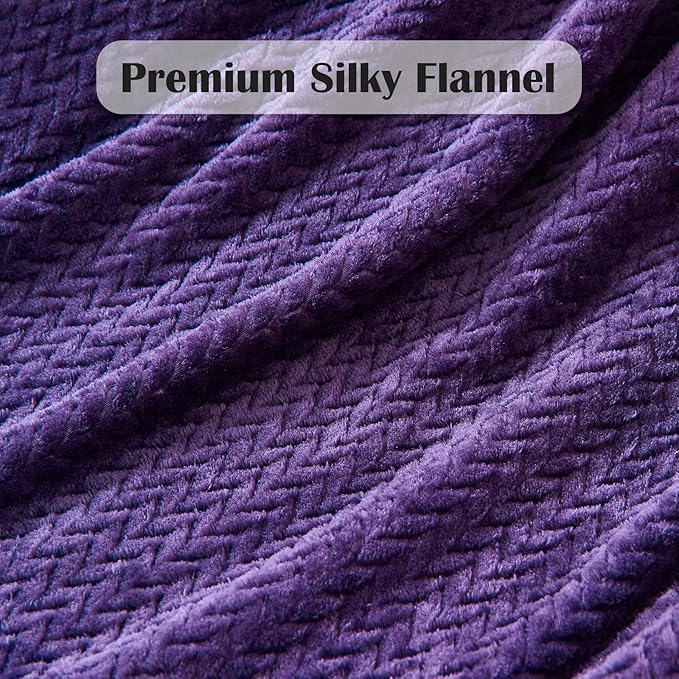 NEWCOSPLAY Super Soft Twin Blanket Dark Purple Premium Silky Flannel Fleece Leaves Pattern Lightweight Bed Blanket All Season Use (Dark Purple, Twin(60"x80"))