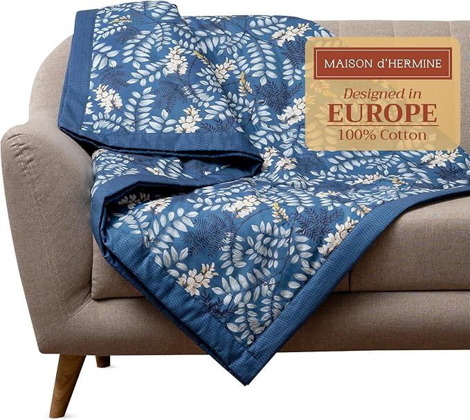 Maison d' Hermine Throw Blanket for Couch Lightweight Soft Warm Breathable Cotton Throw Blankets for Bed Girls Boys Women Men Gifts Sofa Travel Living Room Chair Bedding (60"x80", Feuillage)