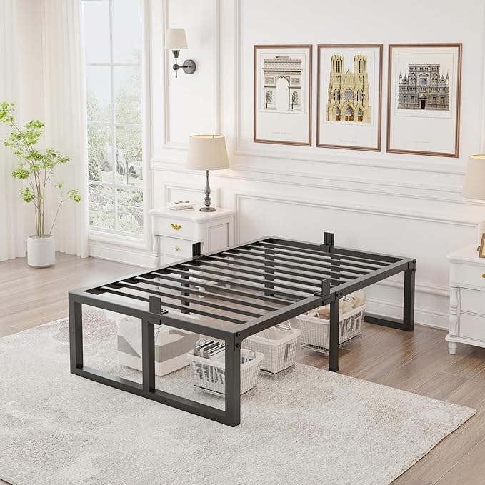 Twin XL Size Bed Frame, 18 Inch Heavy Duty Support 3500 lbs Metal Platform, No Box Spring Needed/Noise Free/Non-Slip/Steel Slat Support/Easy Assembly