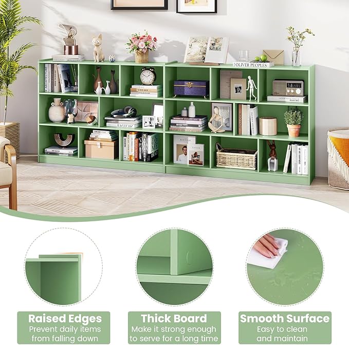 Toy Storage Organizer, 2-Tier Kids Bookshelf, 5 Cube Kids' Bookcases, Cabinets & Shelves, Wooden Toy Organizers, Small Book Shelf for Bedroom, Playroom, Classroom, Nursery (Green, 3-Tier)