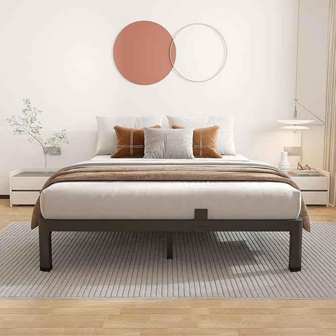 ROIL 7 inch Full Size Bed Frame with Round Corner Legs Mattress Retainers 3500LBS Heavy Duty Steel Slats No Box Spring Needed Platform Noise-Free Easy Assembly