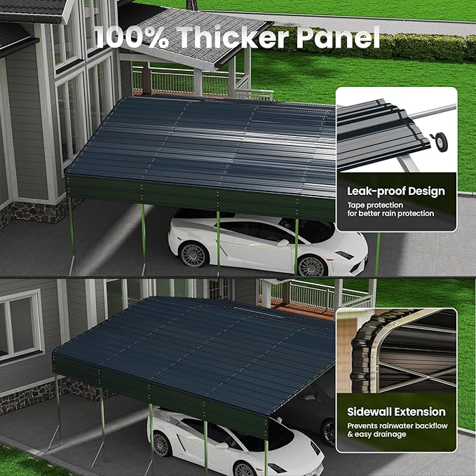 20x20 Carport, Heavy Duty Metal Car Port, All-Weather Protection, Easy Assembly for Cars, Trucks, Boats, Tractors, and Outdoor Storage, Grey
