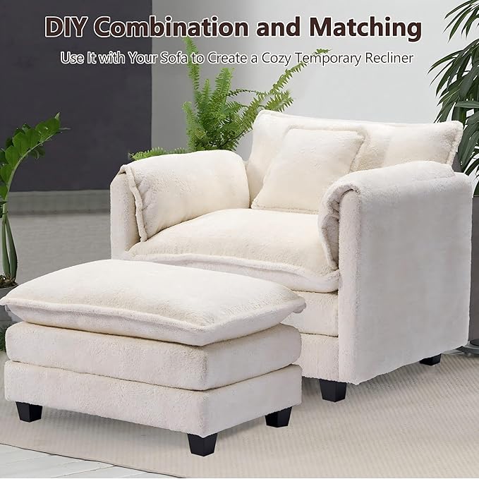 SweetGO corporation 42'' Plush Chaise Lounge Chair Indoor Single Sofa Accent Chair with Ottoman for Living Room/Bedroom, Modern Couch for Reading